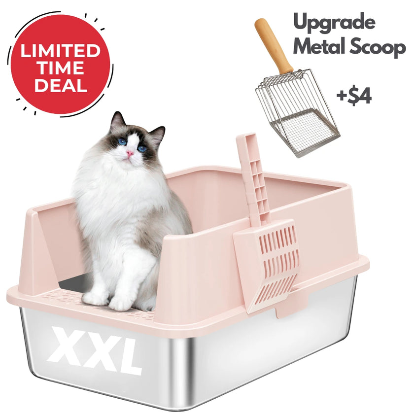 XXL Stainless Steel Cat Litter Box with Lid – High Sides, Low Entry, Easy to Clean, Odor-Free, Anti-Leak | Buy 2 & Save $10