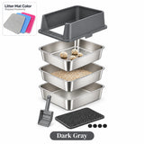 XXL Stainless Steel Sifting Litter Box – 3-Pan System (2 Base Pans + 1 Sifting Tray), High Sides, Scoop & Mat