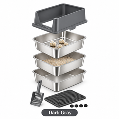 XXL Stainless Steel Sifting Litter Box – 3-Pan System (2 Base Pans + 1 Sifting Tray), High Sides, Scoop & Mat