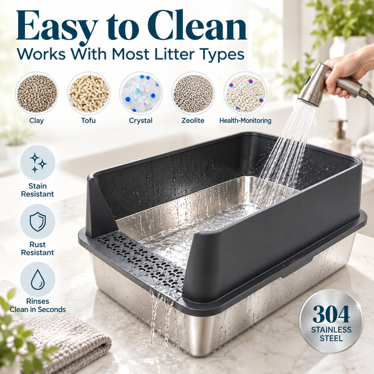 Easy-to-clean stainless steel litter box