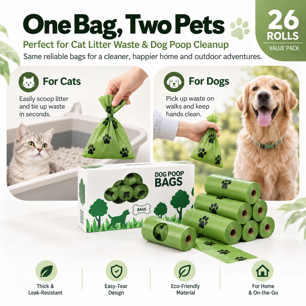 Cat Litter Cleanup Station with Metal Scoop & 28 Rolls of Waste Bags