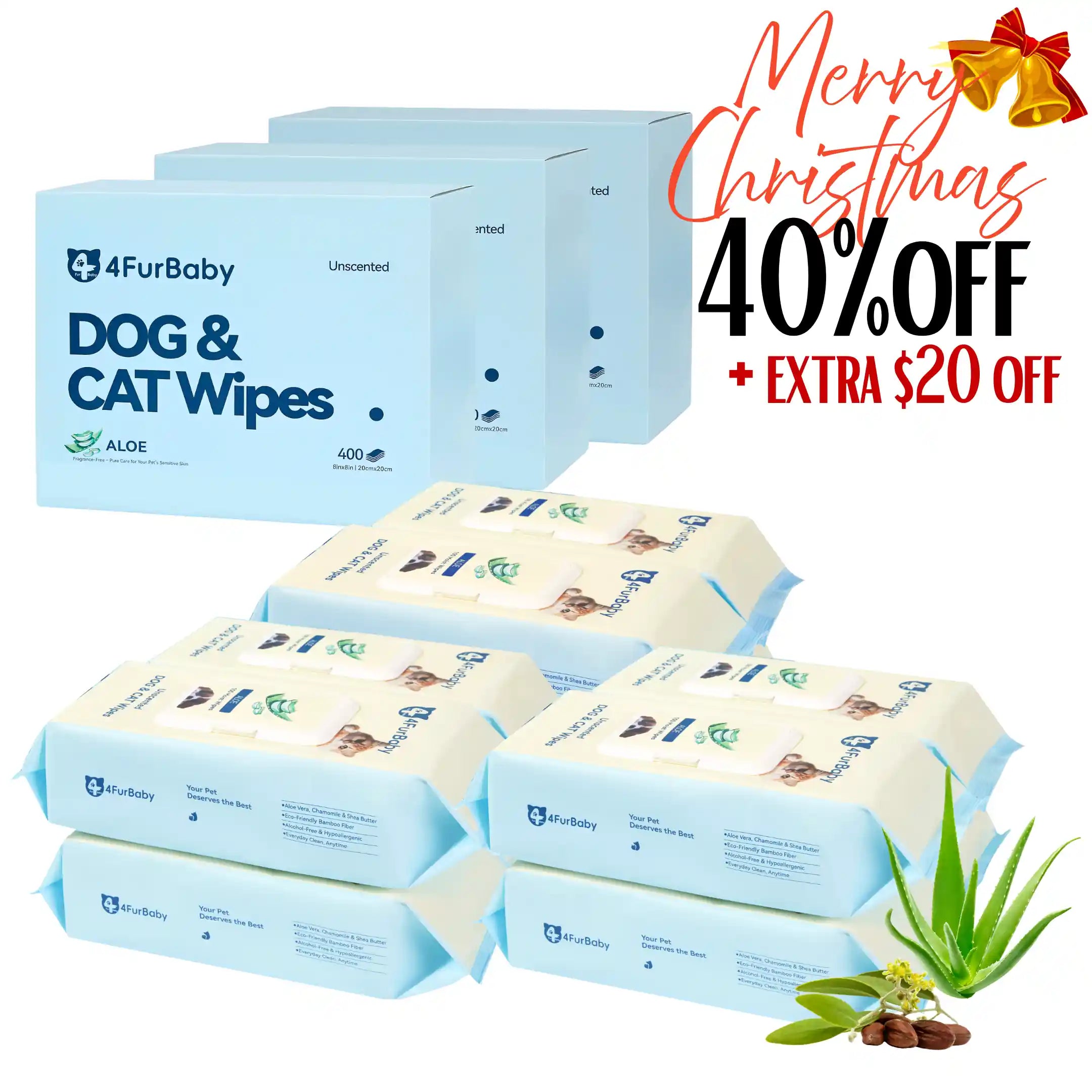 Plant-Based Pet Wipes for Dogs & Cats – Hypoallergenic, Gentle, Cleaning & Hydrating for Paws, Body & Butt – Daily Grooming Use – 400 Count