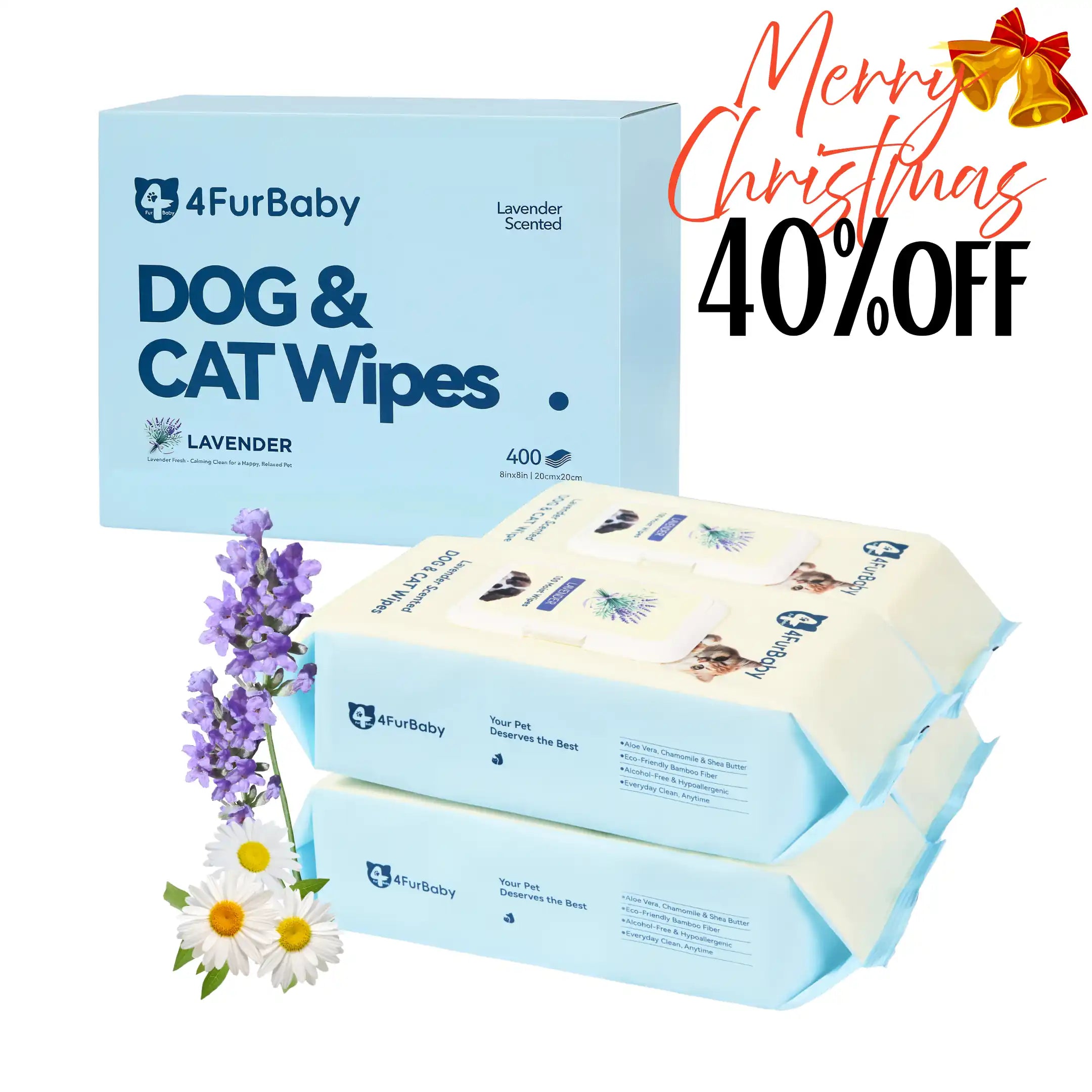 Plant-Based Pet Wipes for Dogs & Cats – Hypoallergenic, Gentle, Cleaning & Hydrating for Paws, Body & Butt – Daily Grooming Use – 400 Count