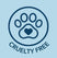 Cruelty Free logo with paw print and heart on a light blue background