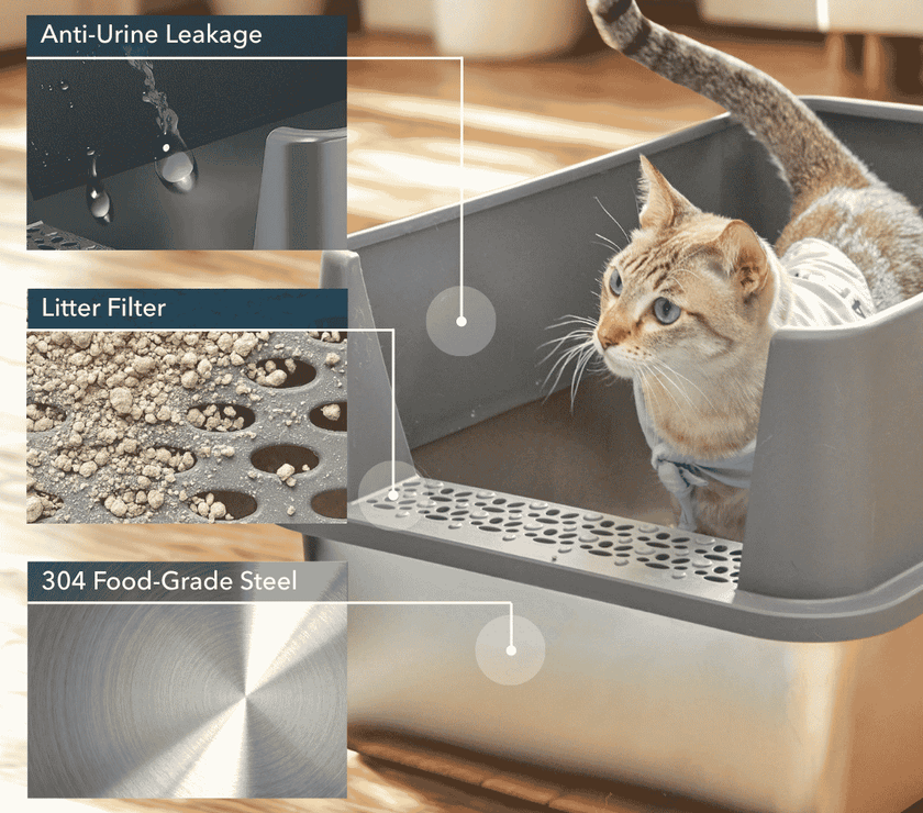 4FurBaby Stainless Steel Cat Litter Box & Wipes Bundle Lightgray / Litter Box