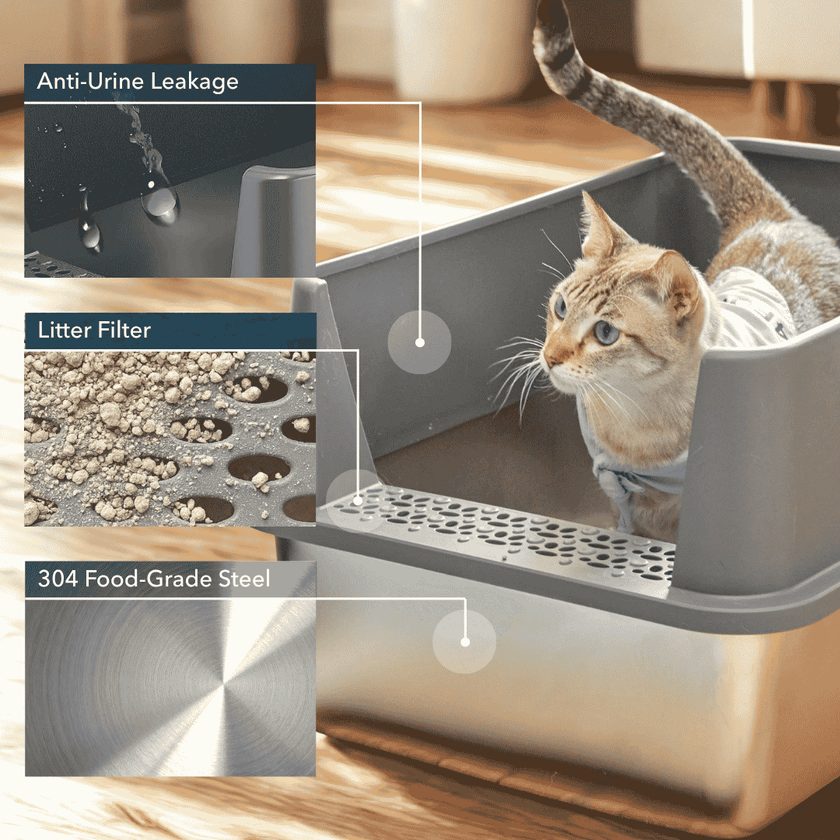 4FurBaby Stainless Steel Cat Litter Box & Wipes Bundle Lightgray / Litter Box