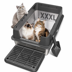 XXXL Stainless Steel Cat Litter Box with Lid – Dual Entry, 28" L × 20" W × 18" H