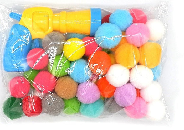 Cat Paradise Interactive Toy - Silent Colorful Ball Launcher Gun Set (50 Vibrant Plush Balls + Yellow - Green Gun) - 4FurBaby