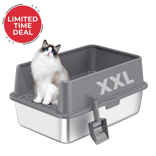 XXL Stainless Steel Cat Litter Box with Lid – High Sides, Low Entry, Easy to Clean, Odor-Free, Anti-Leak | Buy 2 & Save $10