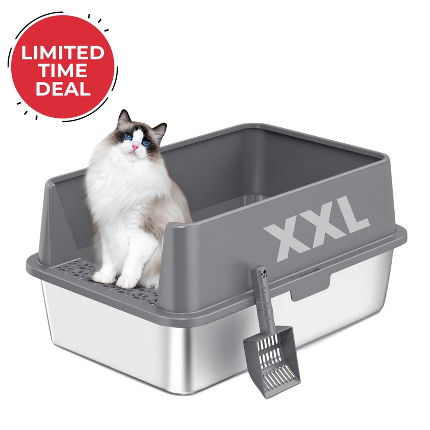 XXL Stainless Steel Cat Litter Box with Lid – High Sides, Low Entry, Easy to Clean, Odor-Free, Anti-Leak | Buy 2 & Save $10