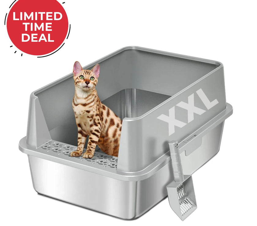 XXL Stainless Steel Cat Litter Box with Lid – High Sides, Low Entry, Easy to Clean, Odor-Free, Anti-Leak | Buy 2 & Save $10