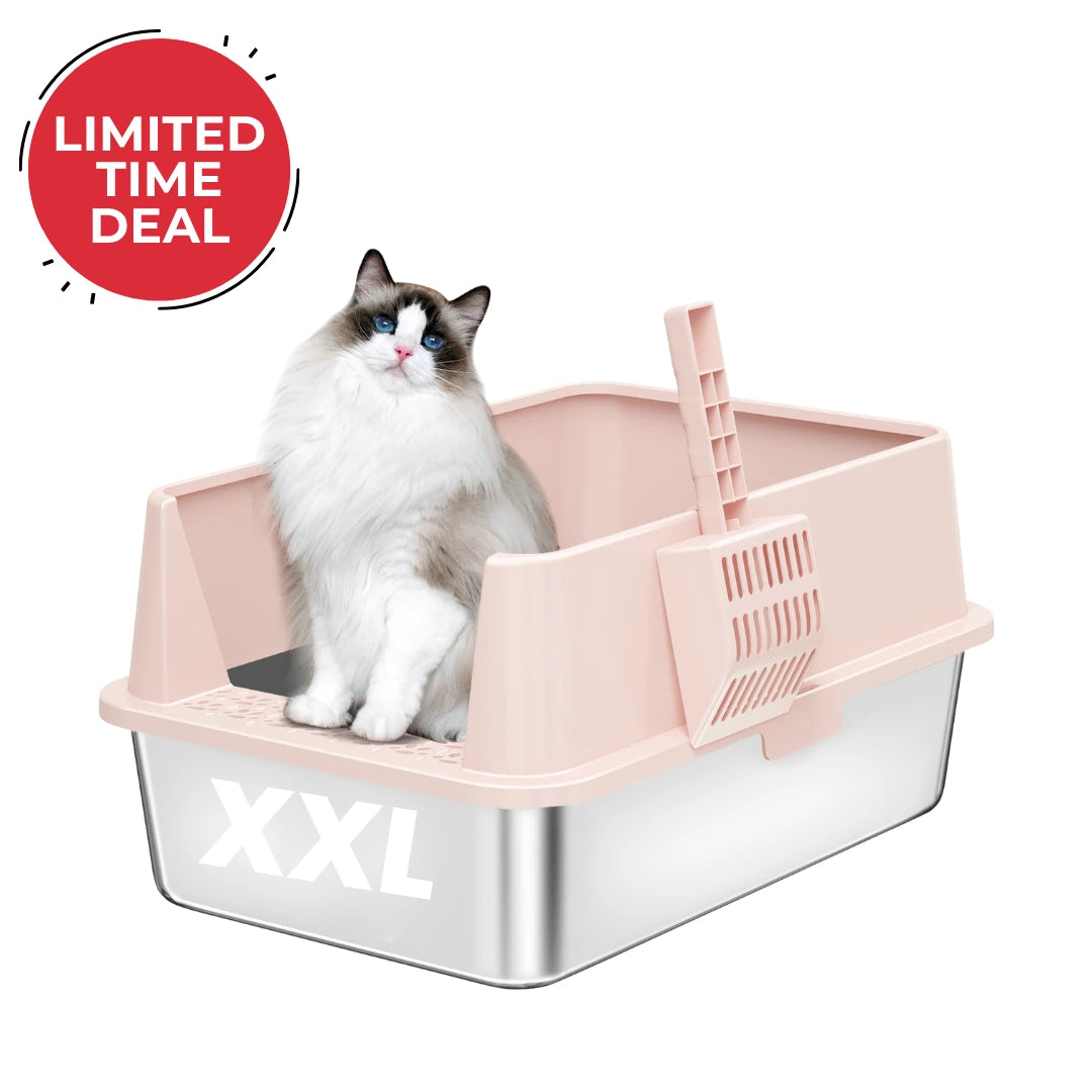 XXL Stainless Steel Cat Litter Box with Lid – High Sides, Low Entry, Easy to Clean, Odor-Free, Anti-Leak | Buy 2 & Save $10