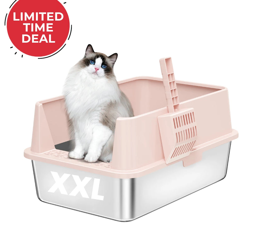 XXL Stainless Steel Cat Litter Box with Lid – High Sides, Low Entry, Easy to Clean, Odor-Free, Anti-Leak | Buy 2 & Save $10