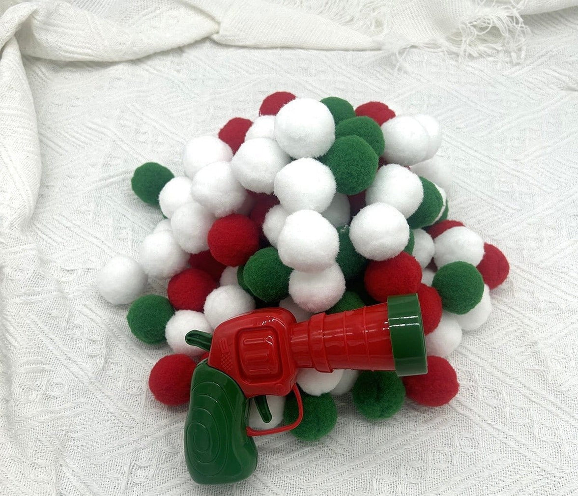 Christmas Joy Cat Interactive Toy - Silent Plush Ball Launcher Gun Set (30 Colorful Balls + Red - Green Gun) - 4FurBaby