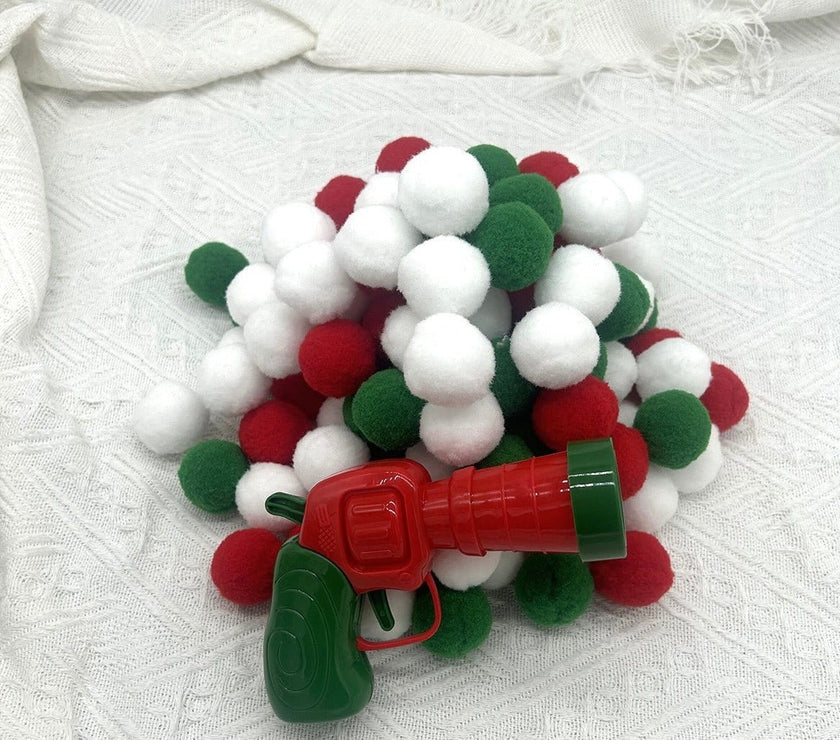 Christmas Joy Cat Interactive Toy - Silent Plush Ball Launcher Gun Set (30 Colorful Balls + Red - Green Gun) - 4FurBaby