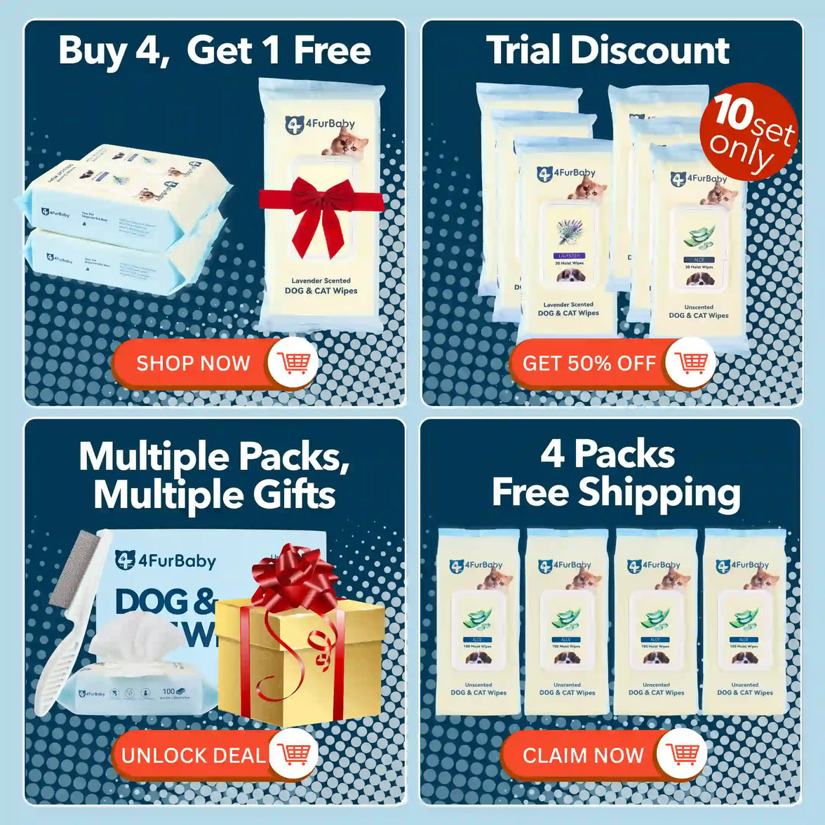 4furbaby Dog and cat wipes