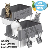 Extra Large Stainless Steel Cat Litter Box with Lid, High Walls, Easy Cleaning, Anti - Leak Design - Buy 2 & Save $10 - 4FurBaby6