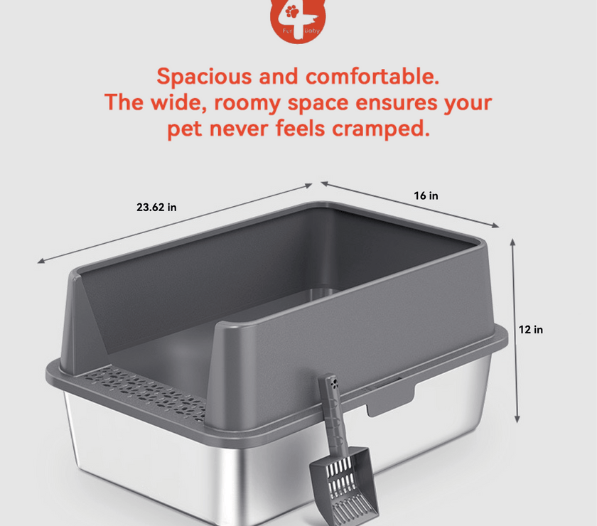 Enclosed Stainless Steel Cat Litter Box with Lid - Extra Large Litter Box for Big Cats - High Wall Sides Enclosure