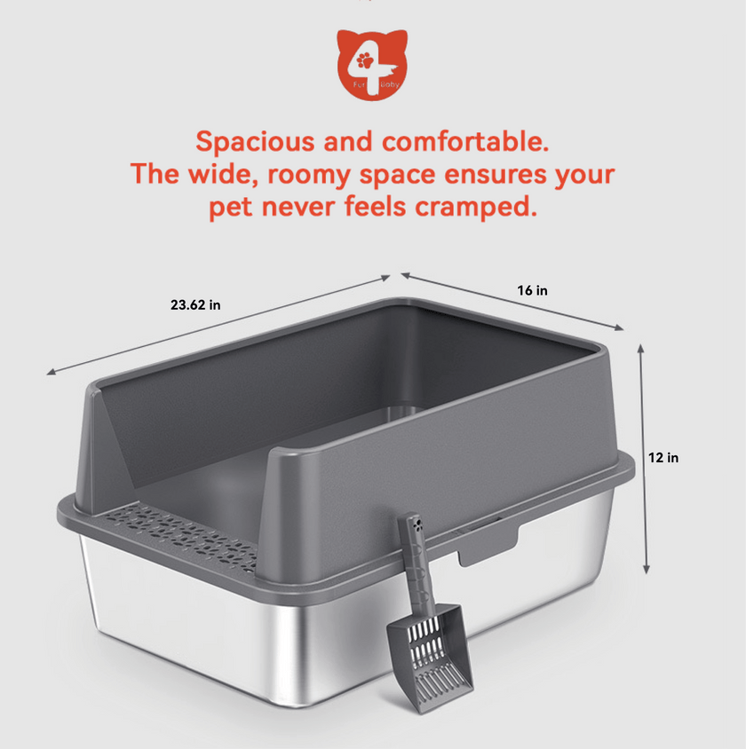 Enclosed Stainless Steel Cat Litter Box with Lid - Extra Large Litter Box for Big Cats - High Wall Sides Enclosure