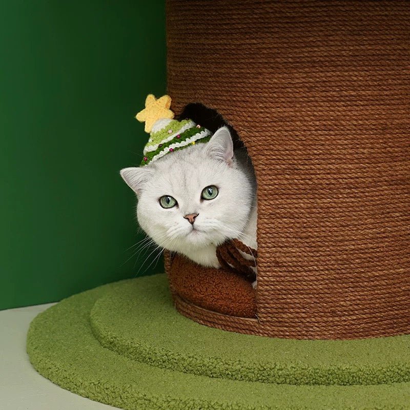 Handcrafted Crochet Christmas Tree Pet Hat with delicate festive details and a charming star topper - Knitted Santa Hat for Cats and Dogs - 4FurBaby