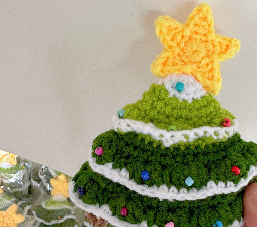 Handcrafted Crochet Christmas Tree Pet Hat with delicate festive details and a charming star topper - Knitted Santa Hat for Cats and Dogs - 4FurBaby