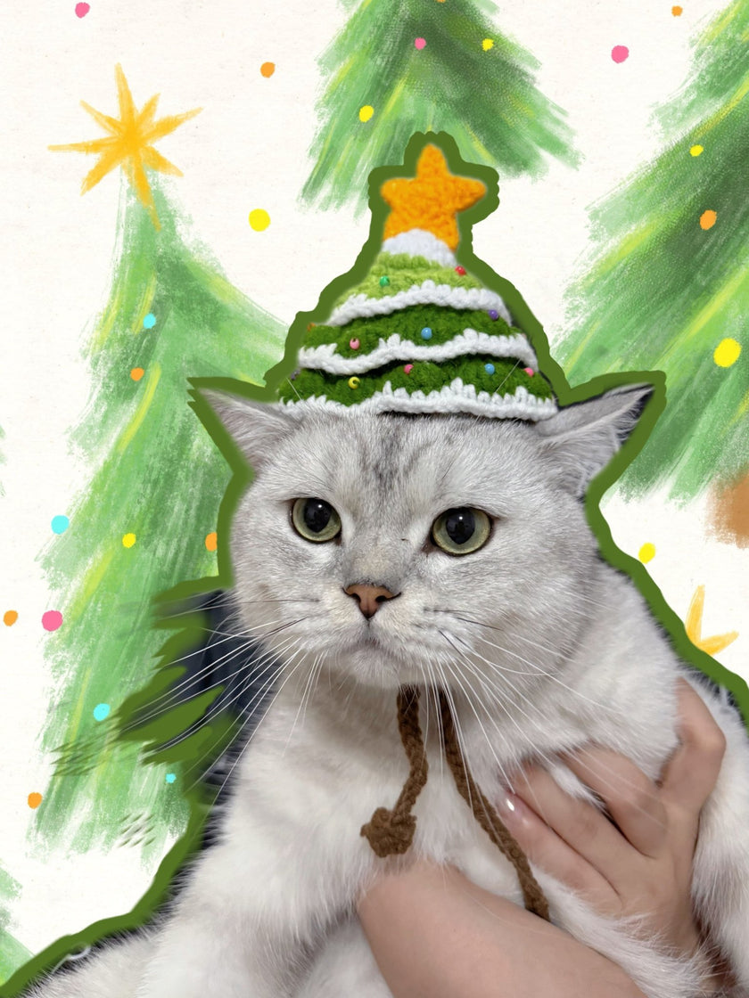 Handcrafted Crochet Christmas Tree Pet Hat  - Knitted Santa Hat for Cats and Dogs - 4FurBaby