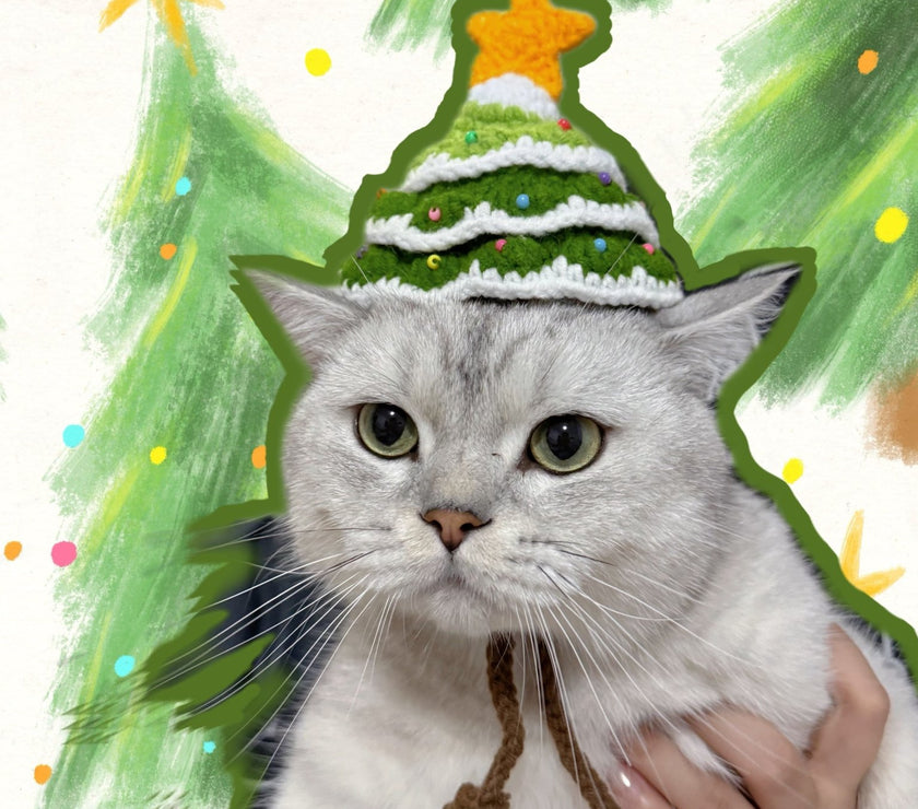 Handcrafted Crochet Christmas Tree Pet Hat  - Knitted Santa Hat for Cats and Dogs - 4FurBaby