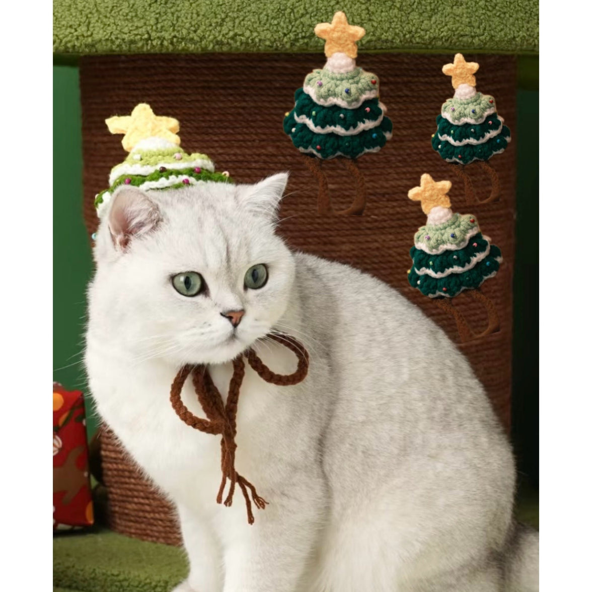 Handcrafted Crochet Christmas Tree Pet Hat  - Knitted Santa Hat for Cats and Dogs - 4FurBaby