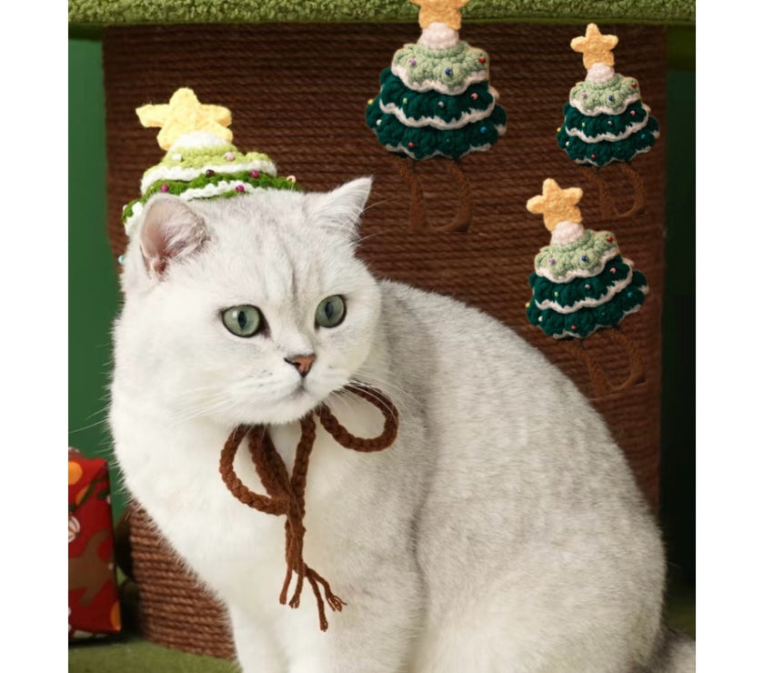 Handcrafted Crochet Christmas Tree Pet Hat  - Knitted Santa Hat for Cats and Dogs - 4FurBaby