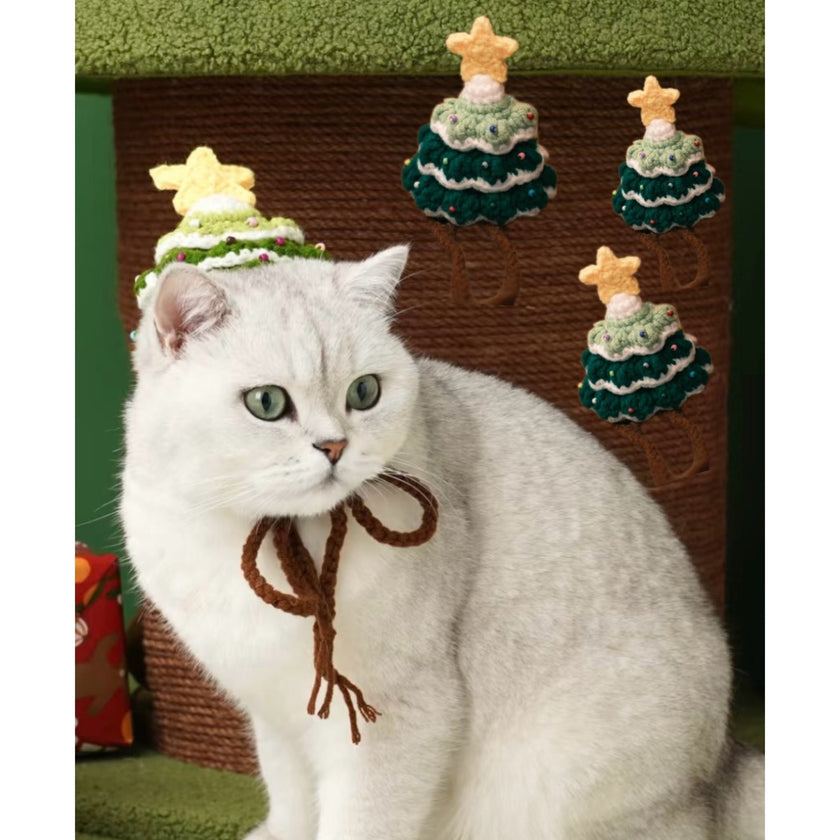 Handcrafted Crochet Christmas Tree Pet Hat  - Knitted Santa Hat for Cats and Dogs - 4FurBaby