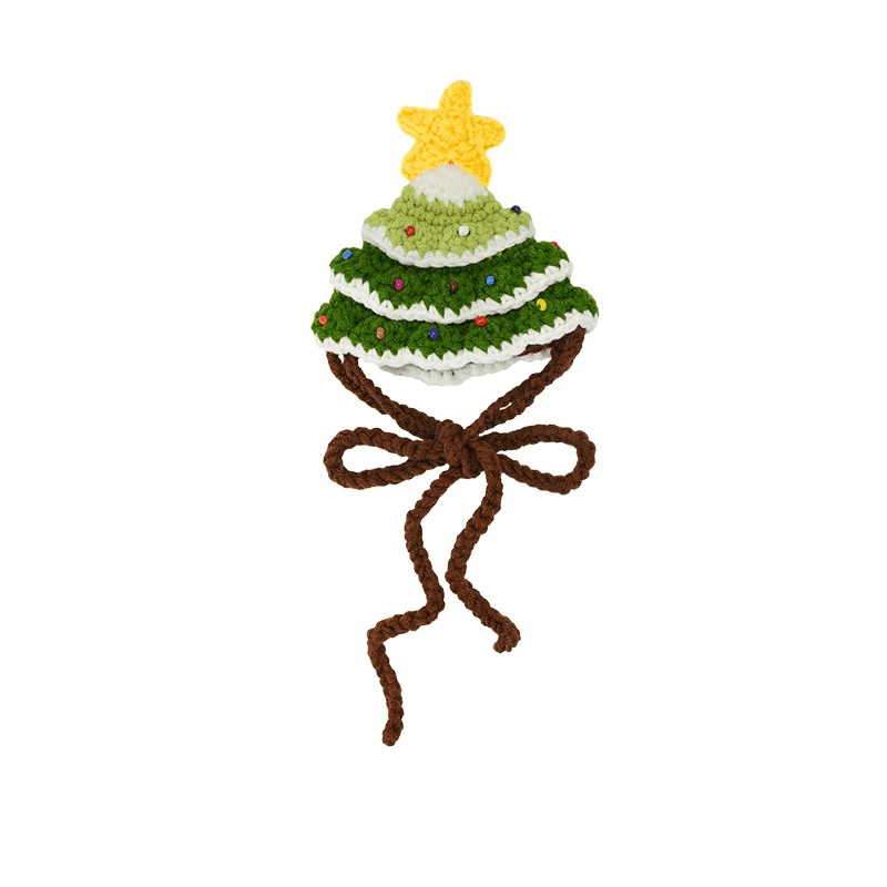 Handcrafted Crochet Christmas Tree Pet Hat  - Knitted Santa Hat for Cats and Dogs - 4FurBaby