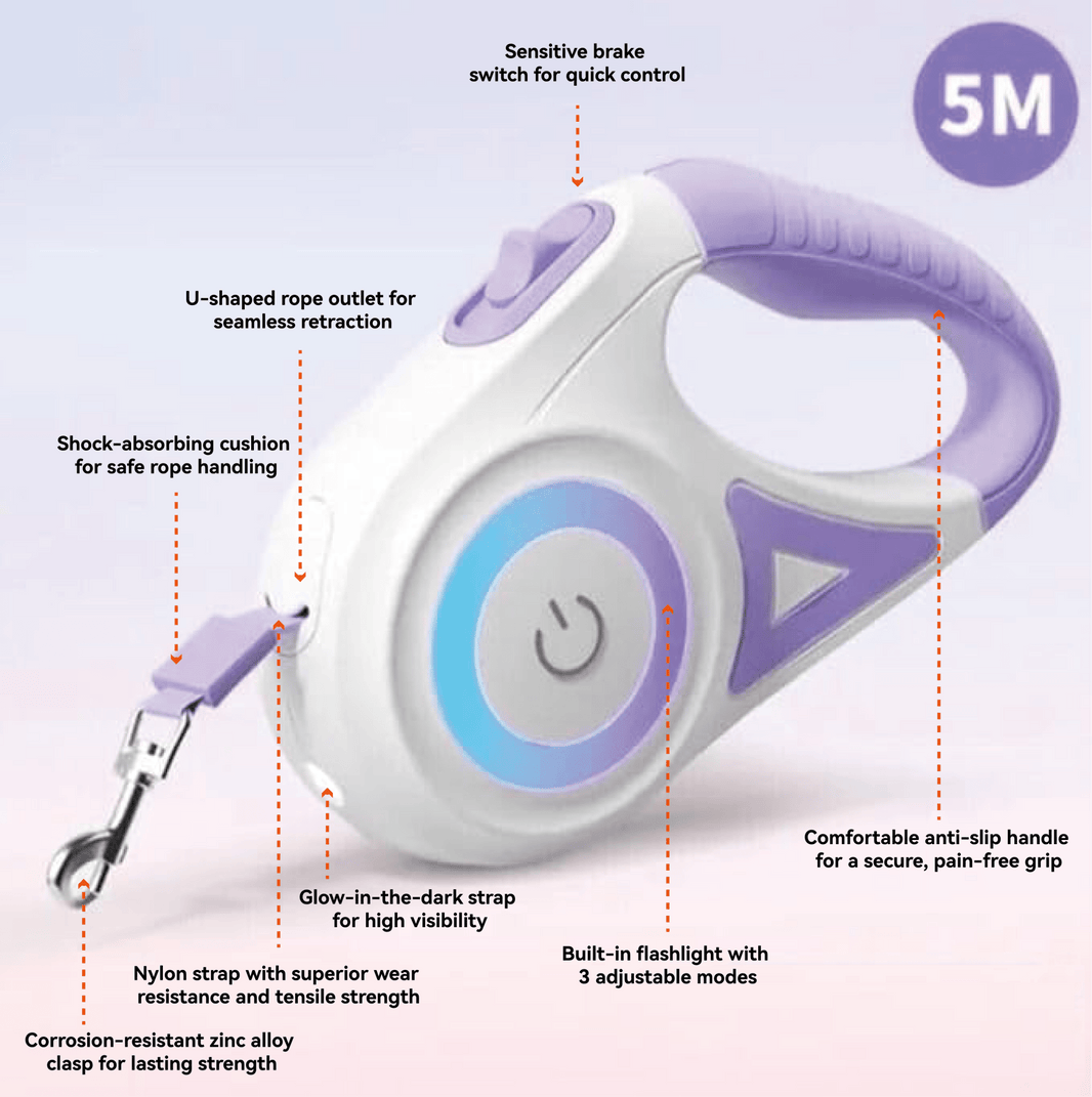 LED Light - Up Retractable Dog Leash - Automatic Pet Walking Leash with Colorful Breathing Light - 4FurBaby