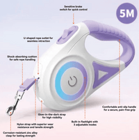 LED Light - Up Retractable Dog Leash - Automatic Pet Walking Leash with Colorful Breathing Light - 4FurBaby
