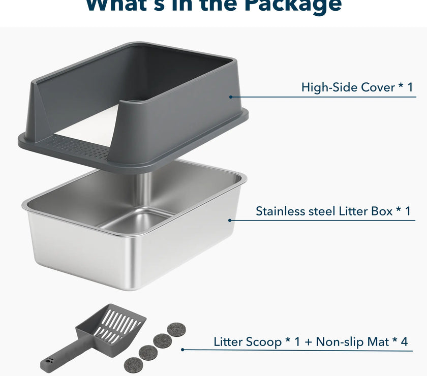 XXL Stainless Steel Cat Litter Box with Lid – High Sides, Low Entry, Easy to Clean, Odor-Free, Anti-Leak | Buy 2 & Save $10