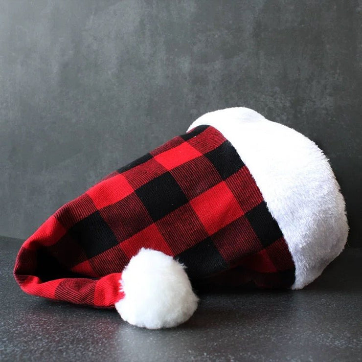 New Pet Christmas Hat - Red and Black Plaid Plush Hat, Festive Pet Headwear - 4FurBaby