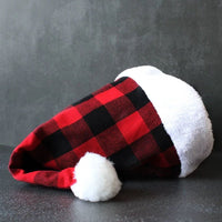 New Pet Christmas Hat - Red and Black Plaid Plush Hat, Festive Pet Headwear - 4FurBaby