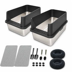 Cozy Cat Home Bundle –XXL Stainless Steel Cat Litter Box Bundle with 20" Cat Bed – 23.6" L × 15.7" W × 12" H