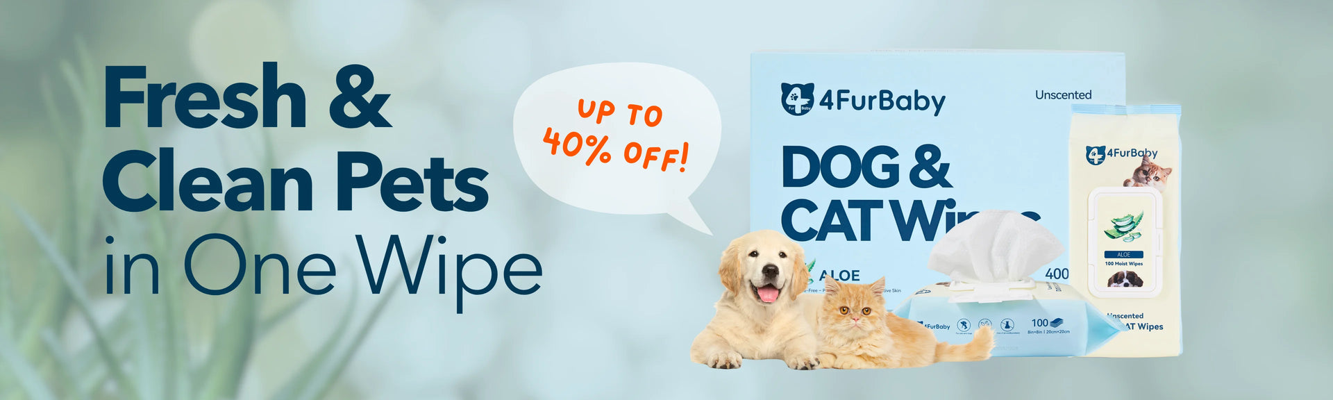 Promotional banner for 4FurBaby dog and cat wipes