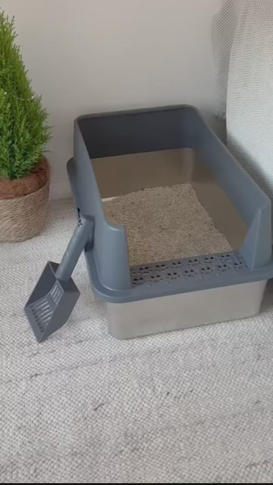XXL Stainless Steel Cat Litter Box with Lid – High Sides, Low Entry, Easy to Clean, Odor-Free, Anti-Leak | Buy 2 & Save $10