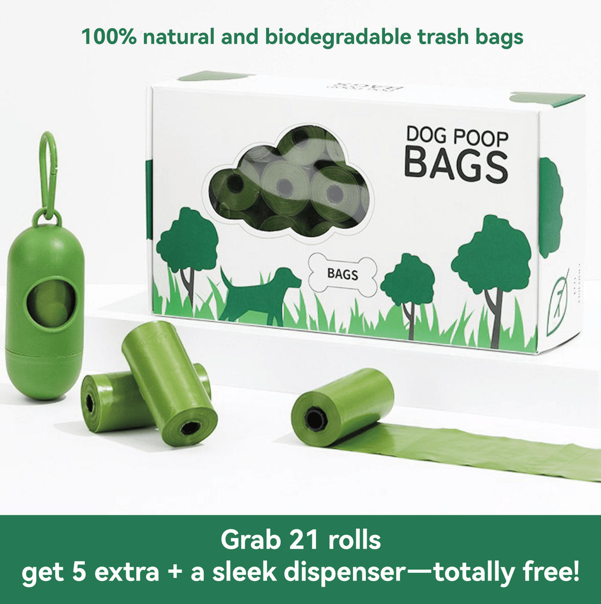 biodegradable trash pet poop bags along with a dispenser designed for convenience and environmental sustainability
